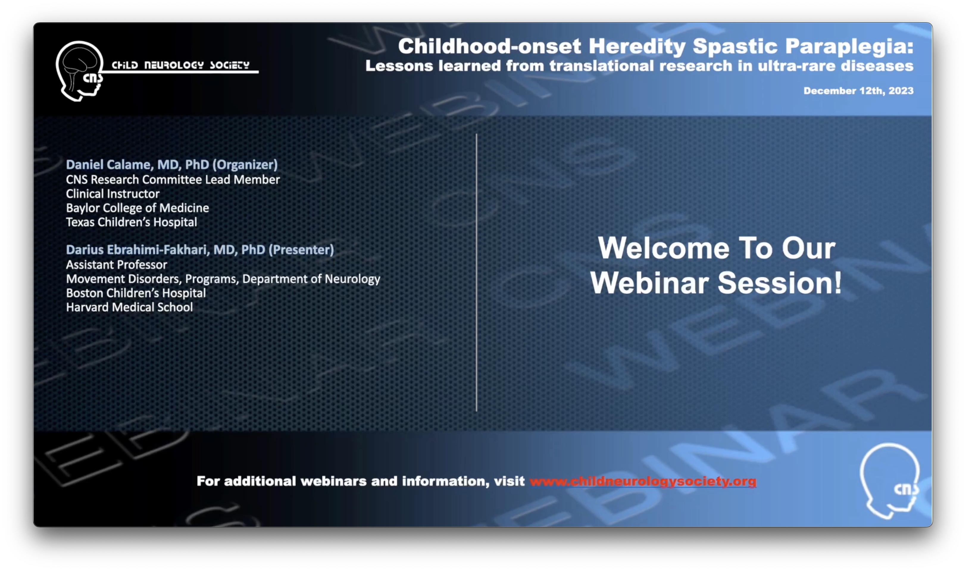 Darius Ebrahimi-Fakhari M.D., Ph.D. speaks at the Child Neurology Society Research Seminar Series